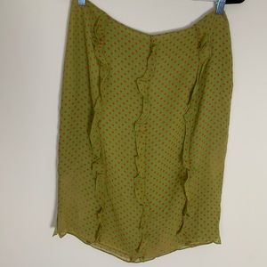 Vintage green and pink polkadot ruffled silk skirt